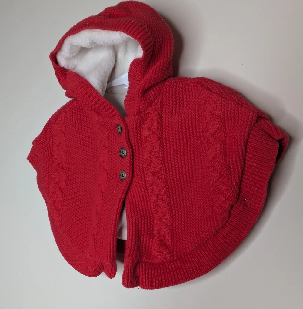Carter's Red Fleece Lined Hooded Cape Sweater 3m